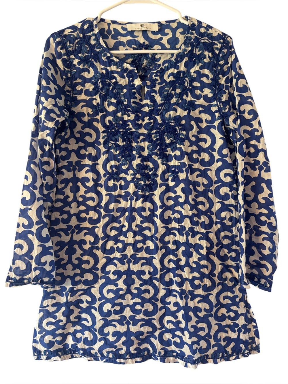 Jean-Pierre Klifa Paris Women's Blue White Embroidered Blouse Size Small
